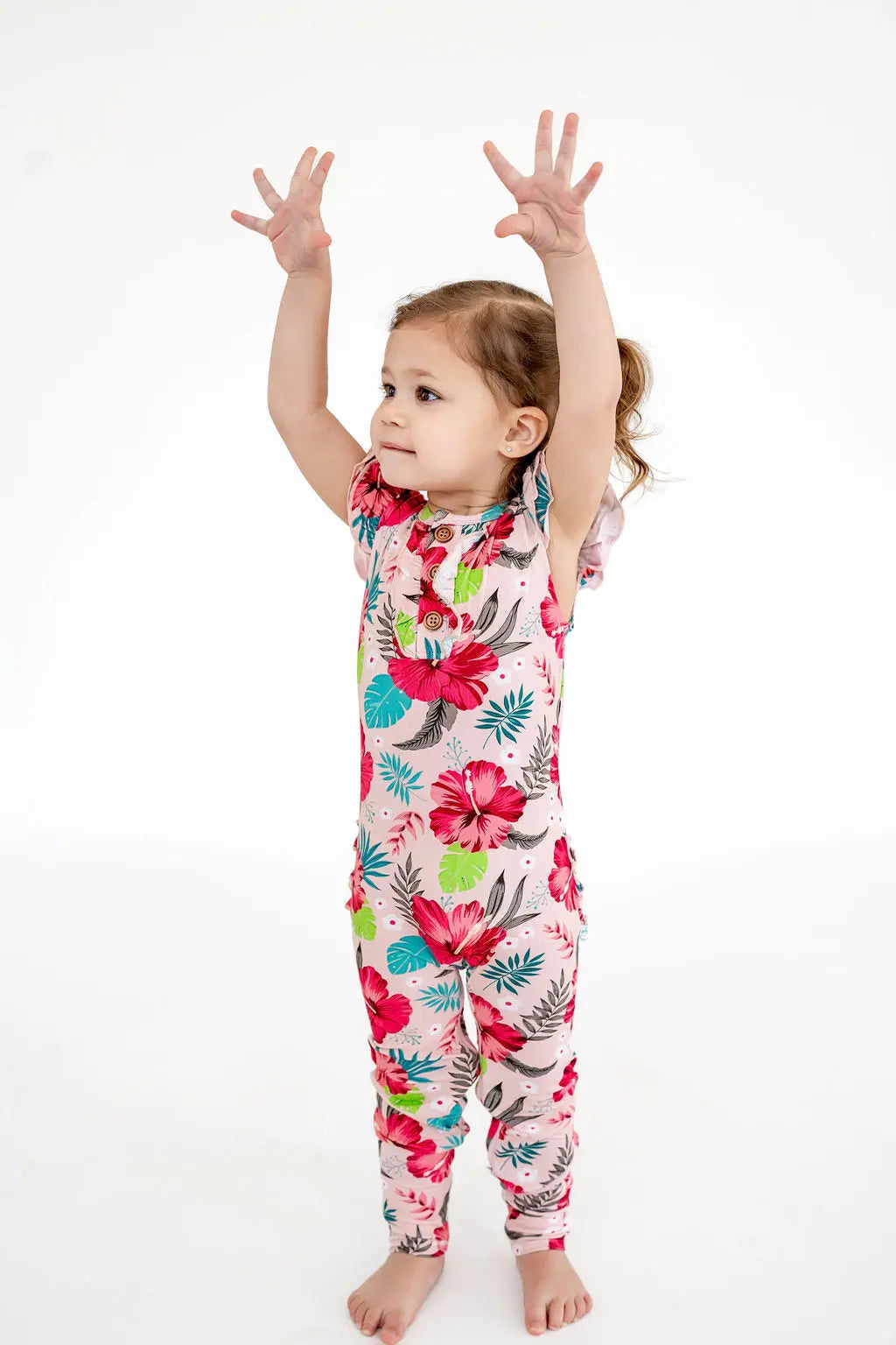Aloha Hibiscus Bamboo Convertible Romper Baby Girl | Pure Bambinos