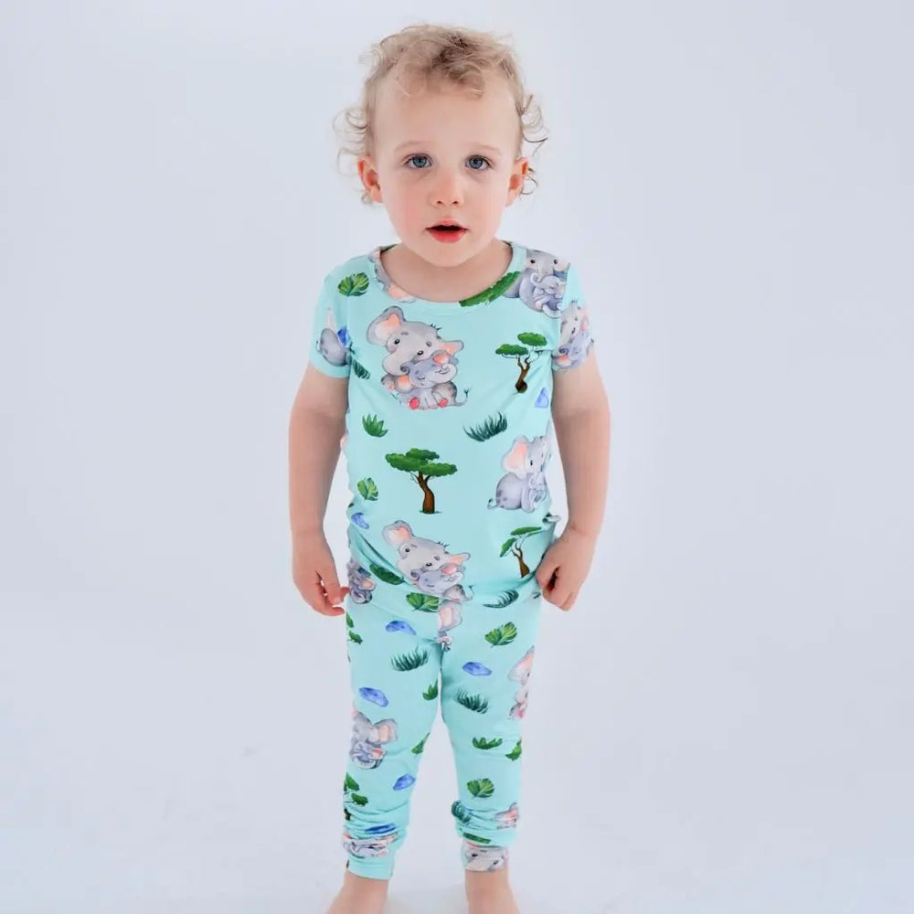 Elephants Short Sleeve Pajama Set - Pure Bambinos