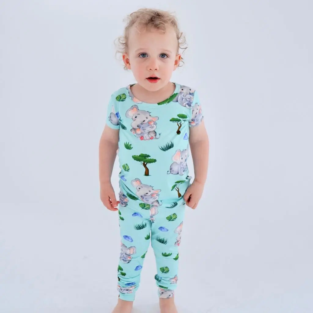 Elephants Short Sleeve Pajama Set - Pure Bambinos