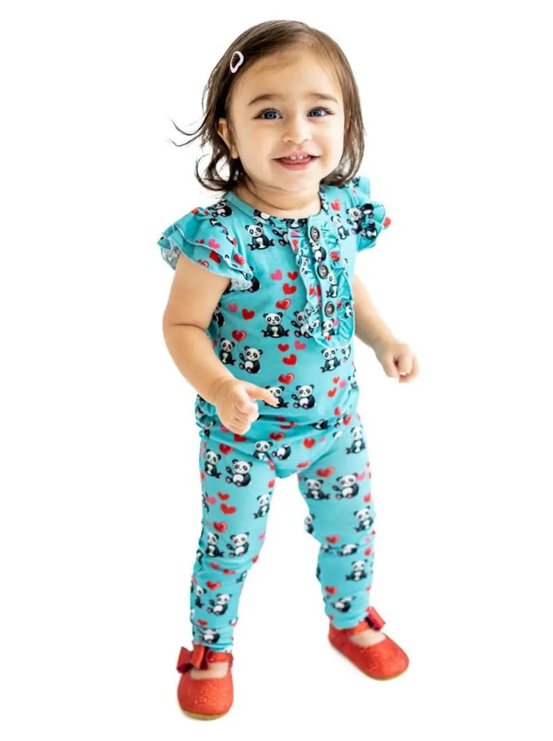 Pandas and Hearts Ruffle Romper - Pure Bambinos