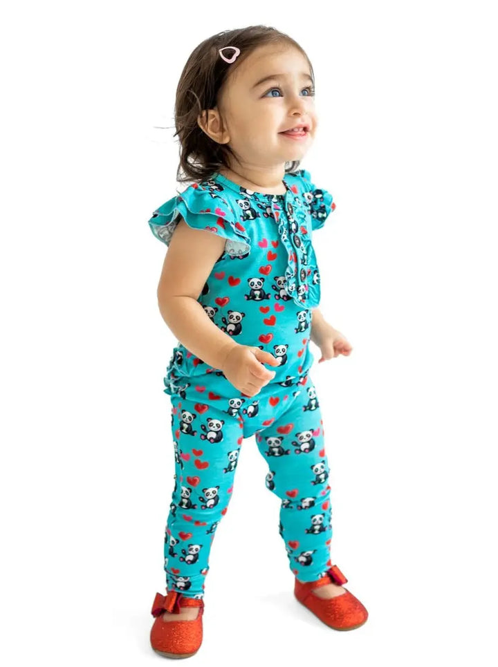 Pandas and Hearts Ruffle Romper - Pure Bambinos