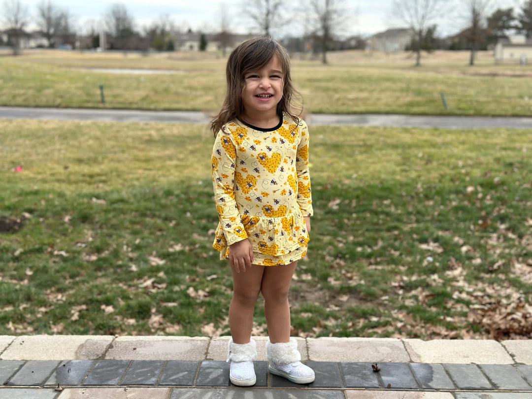 Bee Mine Long Sleeve Bodysuit Twirl Dress - Pure Bambinos