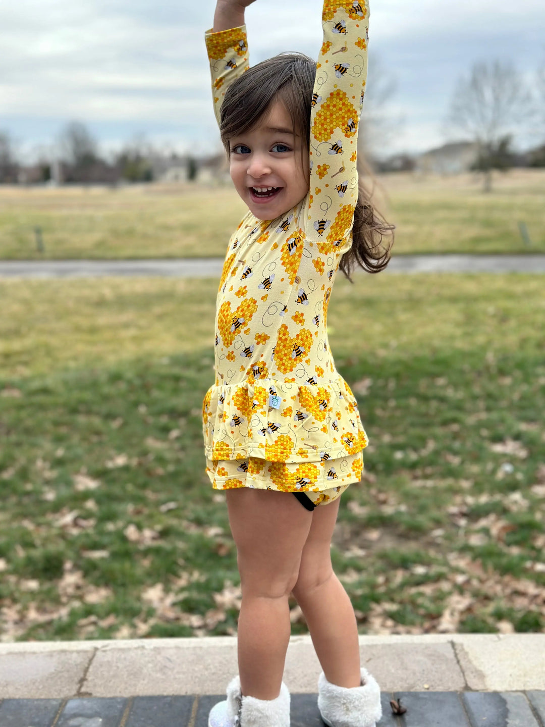 Bee Mine Long Sleeve Bodysuit Twirl Dress - Pure Bambinos