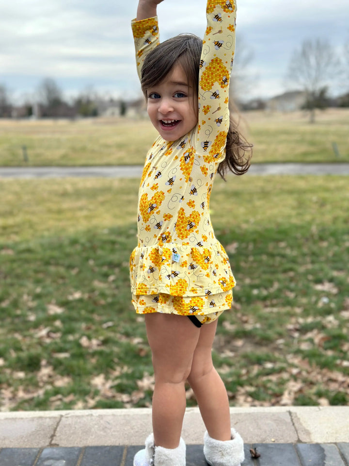 Bee Mine Long Sleeve Bodysuit Twirl Dress - Pure Bambinos