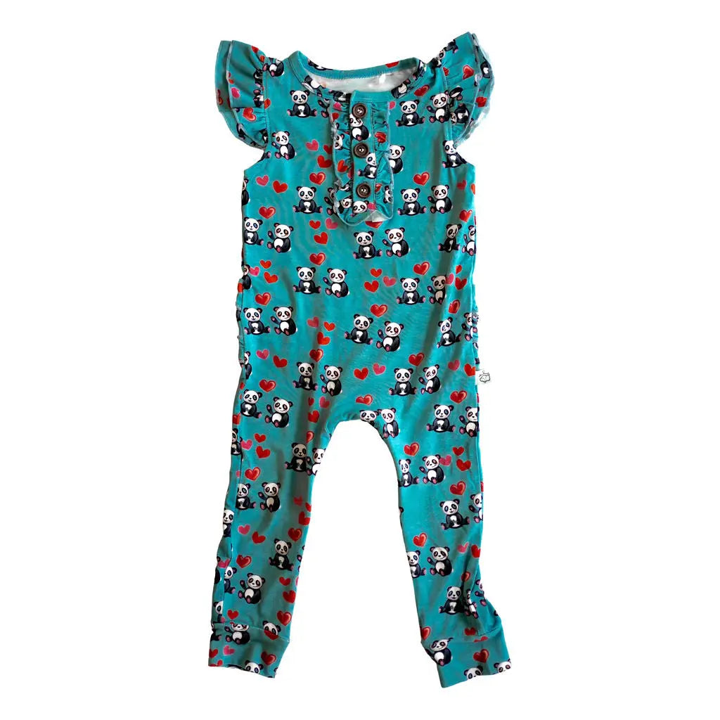 Pandas and Hearts Ruffle Romper - Pure Bambinos