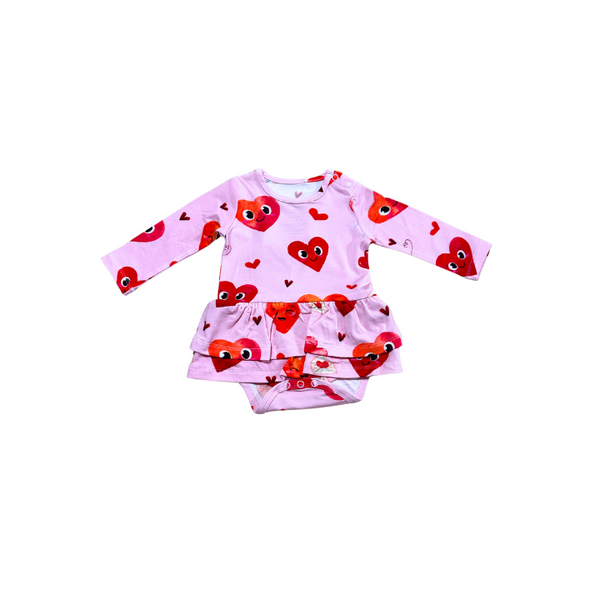Hearts Long Sleeve Bodysuit Twirl Dress - Pure Bambinos
