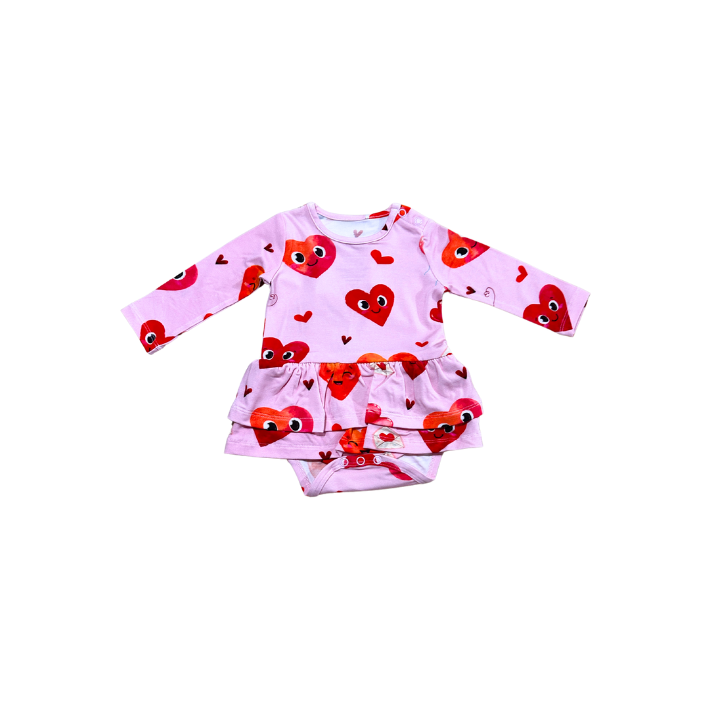 Hearts Long Sleeve Bodysuit Twirl Dress - Pure Bambinos