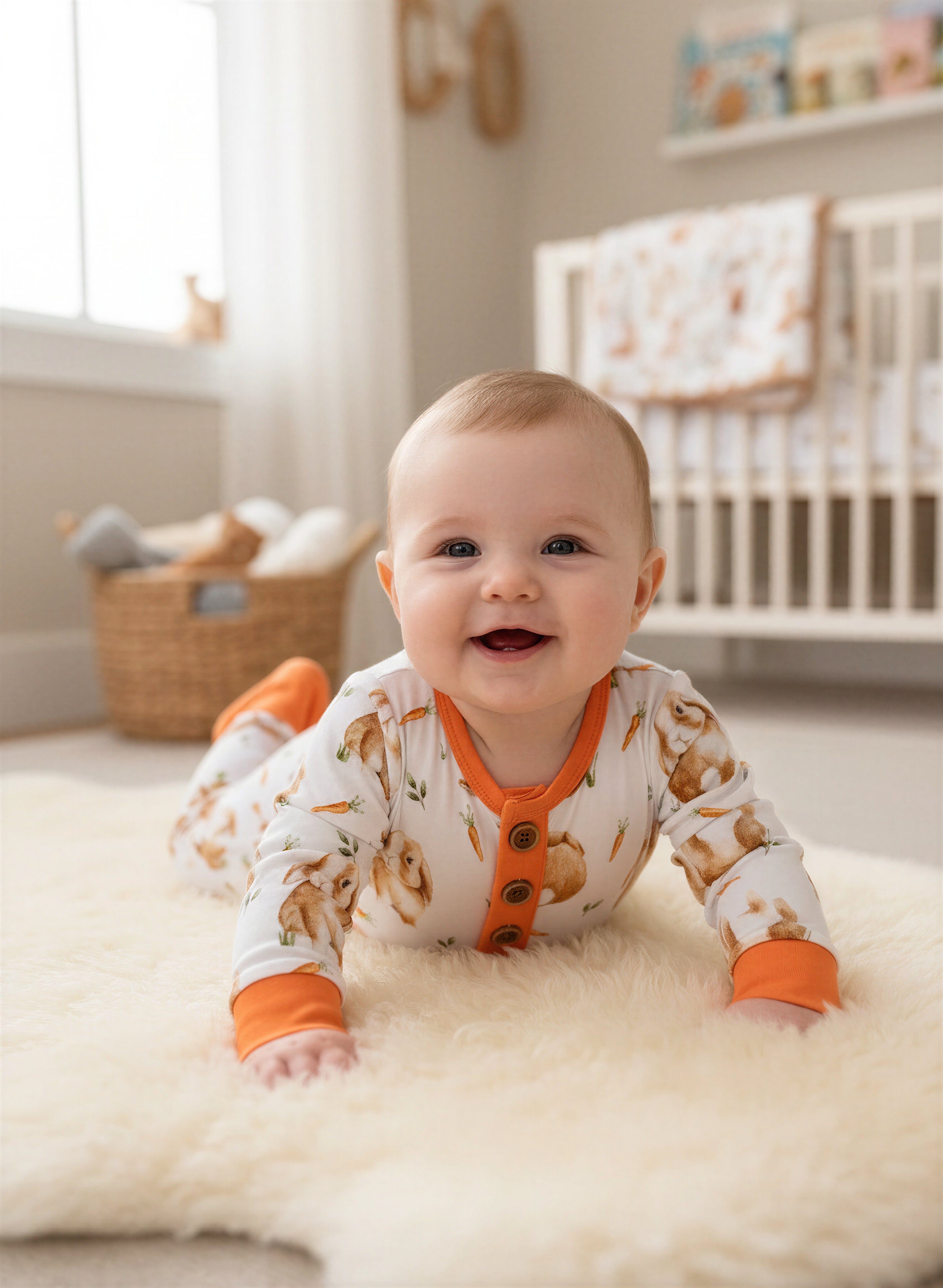 Bunny Print Bamboo Romper for Babies | Sizes 0-3m –24M – Pure Bambinos
