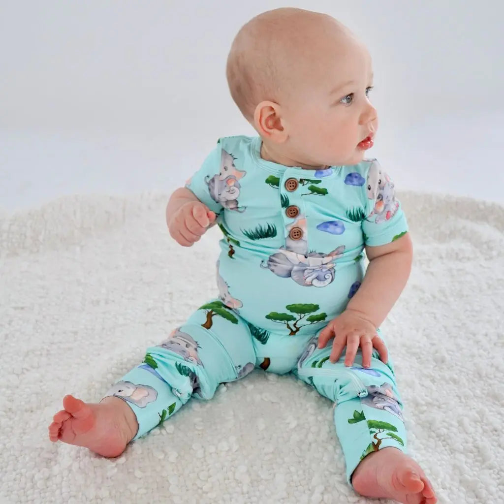 Elephants Convertible Romper - Pure Bambinos