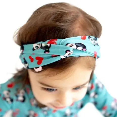 Pandas and Hearts Knotted Headband - Pure Bambinos