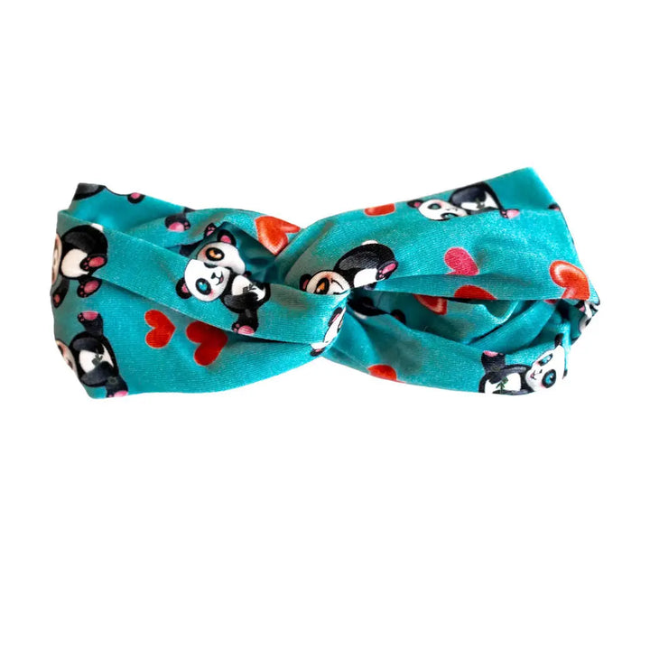 Pandas and Hearts Knotted Headband - Pure Bambinos